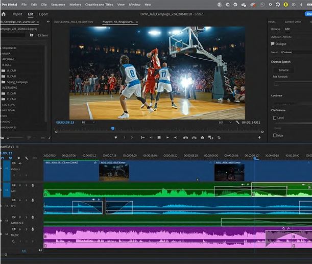 Sports intro video editing timeline